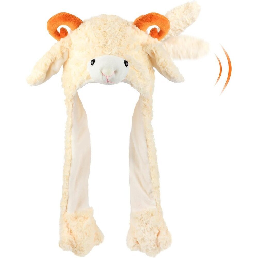 Kids Lamb Animal Hat with Ears Moving Jumping Pop Up Beating Plush Holiday
